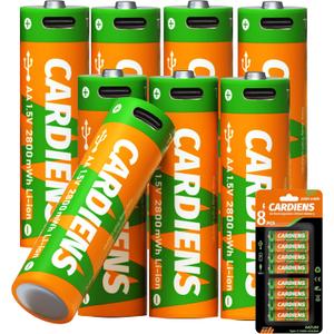 Rechargeable AA Batteries USB 2800mWh Rechargeable Lithium AA Batteries 1.5V Double A Battery with 4-in-1 USB-C Charging Cable and LED Charge Indicator, 8-Pack