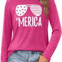 American Flag Shirts for Women 4th of July T Shirt USA Stars Stripes Patriotic Tops Casual Long Sleeve Tees (M)