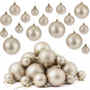 Baderke 36 Pcs 4 Sizes Christmas Ball Ornaments Xmas Christmas Tree Decorations Ball with Hanging Loop and Rope Holiday Party Wreath Home Decor(Champagne, Shinny)