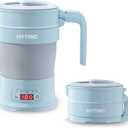 HYTRIC Travel Electric Kettle, 700ML Foldable Small Electric Kettle BPA-Free, Portable Kettle with Multifunctional Panel, Collapsible Hot Water Kettle with Keep Warm & Delay Start, 110V Blue