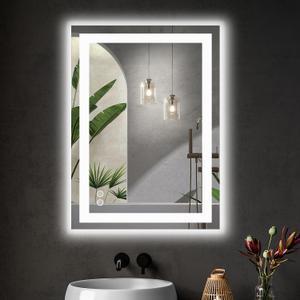 DUMOS 24.1"x32.1" LED Bathroom Mirror, Bathroom Vanity Mirror | Smart Anti-Fog, Front Light and Backlit, 3 Color Temperatures, Dimmable, Memory Function