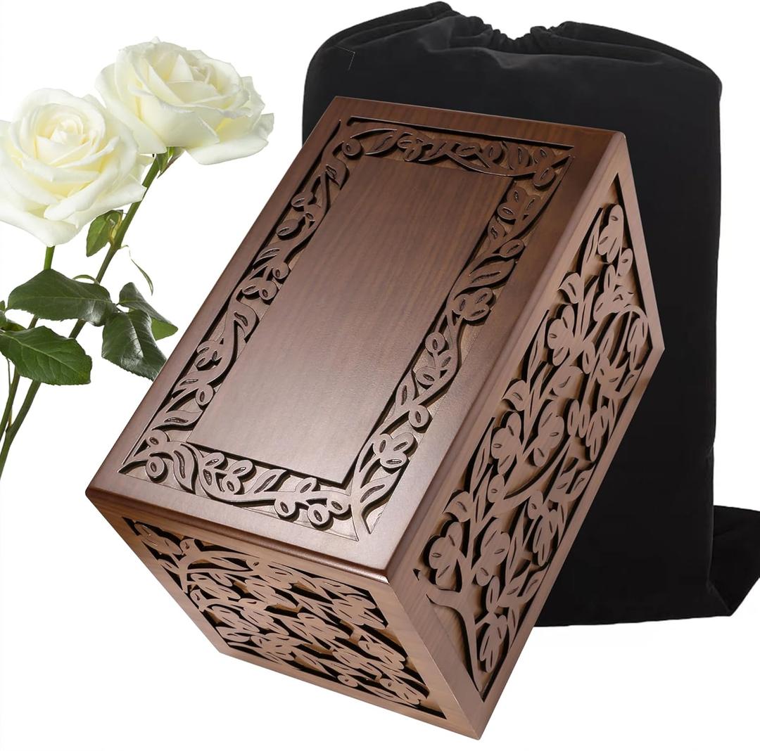 Cremation Urns for Human Ashes Adult Male or Female, Funeral Memorial Urns for Ashes, Wooden Tree of Life Decorative Urns Box and Casket for Men Women Child, Burial Urn for Adults Up to 250 IBS
