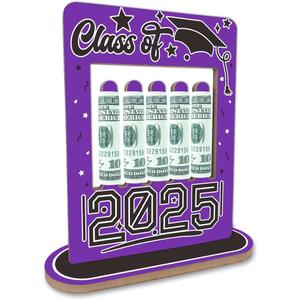 Graduation Money Holder Wooden Frame - Double Side Cash Holder for Class of 2025 Students - Creative Graduation Celebration Party Decoration Supplies - Keepsake Gift for Grads(Purple) - A06