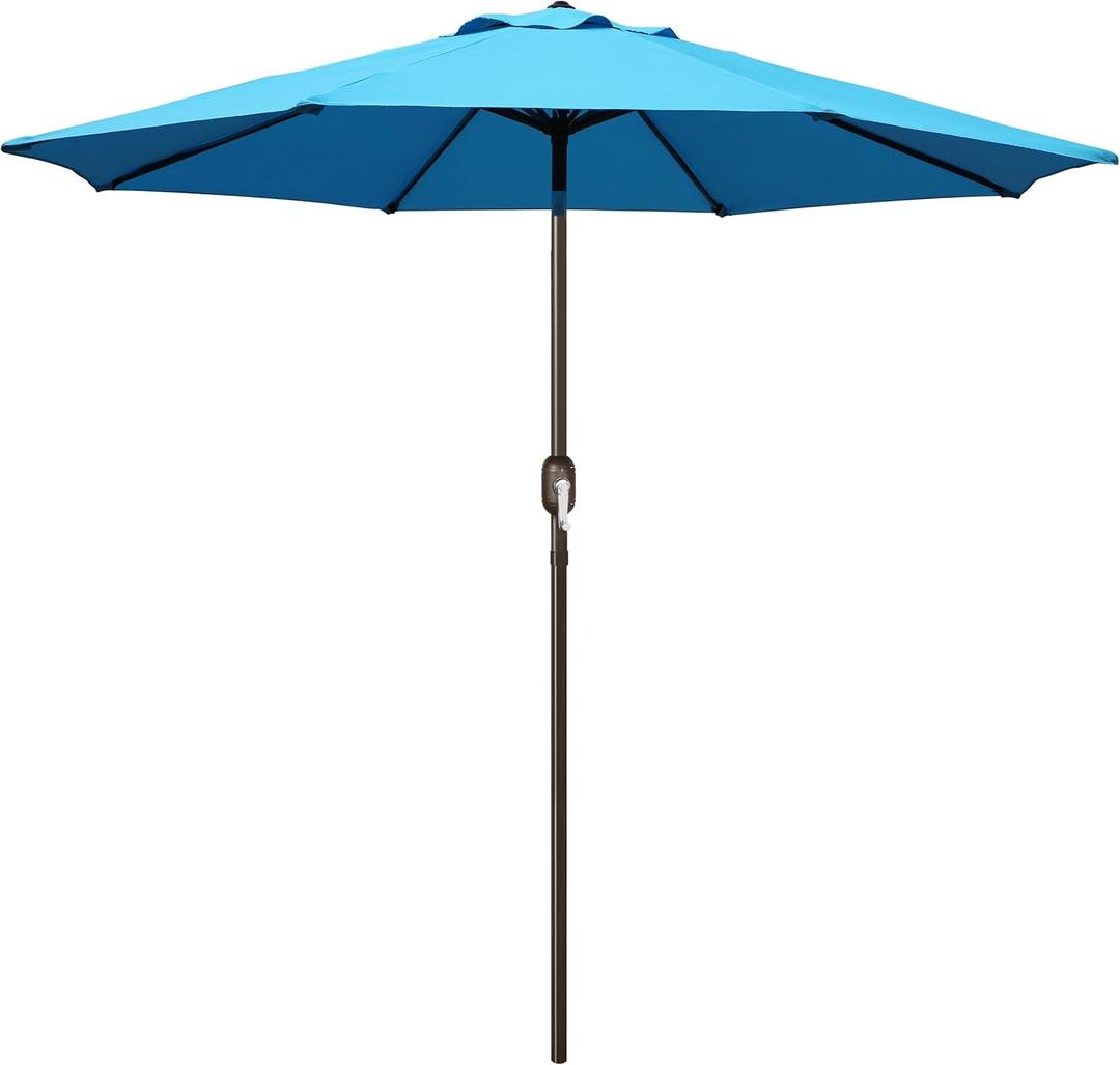 Blissun 9' Outdoor Patio Umbrella, Outdoor Table Umbrella, Yard Umbrella, Market Umbrella with 8 Sturdy Ribs, Push Button Tilt and Crank (Light Blue)