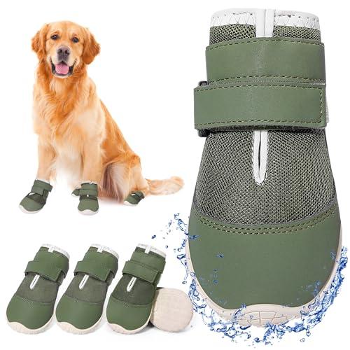 DcOaGt Dog Shoes for Large Dogs XXL,Mesh Breathable Dog Boots & Paw Protectors for Hot Pavement Summer Winter Snow, 360°Anti-Slip Dog Booties for Hiking/Walking,Military Green 4PCS(Size 9)