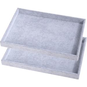Mornajina 2 Pcs 13.8" x 9.5" Velvet Jewelry Tray Jewelry Display Tray Flat Tray, Stackable Empty Plate Trays for Earrings Necklaces Bracelet Rings Display Showcase - Grey