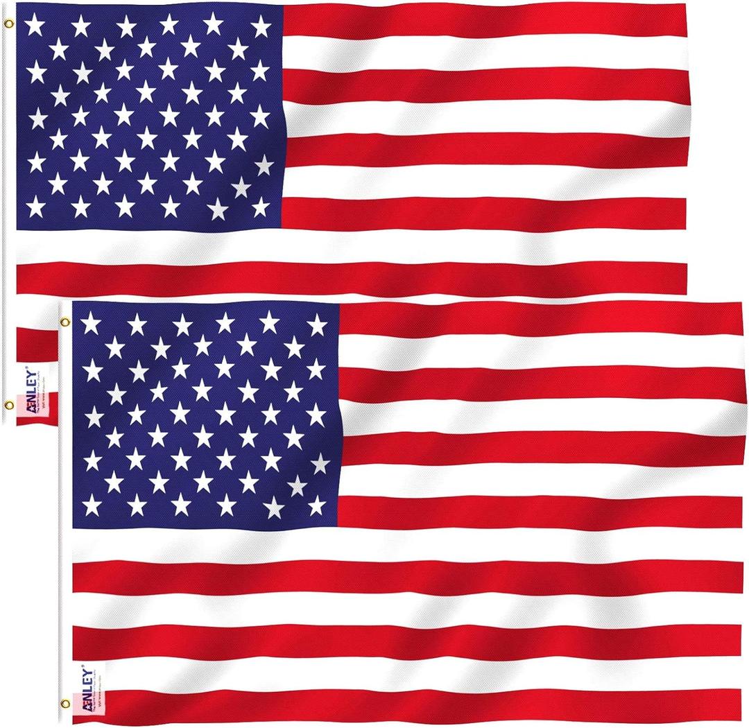 Anley Pack of 2 Fly Breeze 3x5 Foot American National Polyester Flag - Vivid Color and Fade proof - Canvas Header and Double Stitched - US National Flags with Brass Grommets 3 X 5 Ft