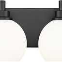 Bathroom Light Fixtures, 4 Light Matte Black Vanity Light, 26 Inch Modern Wall Sconces with Globe Milk White Glass Shade, Vanity Lighting Fixtures Over Mirror, VL195-MB-ML-4