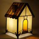 Small Tiffany Table Lamp Mini Tiffany Lighthouse Style Lamp Stained Glass Table Lamp Night Light for Home Decoration 4.8" D x 4" W x 5.8" H (Brown)
