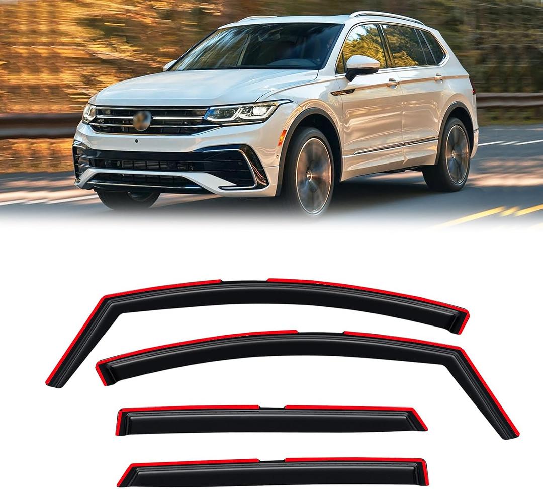 in-Channel Rain Guards for Volkswagen (VW) Tiguan 2018-2024, Window Visor Shields Vent Deflector Shade Wind Dark Smoke 2019 2020 2021 2022 2023 18 19 20 21 22 23 24, Tape-On Inside-Mount, 4PCS
