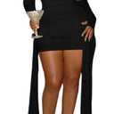 Women Sexy Strapless Tube Top Mesh Layered Mini Dress Bodycon Ruched Side Ribbons Bandage Dress Birthday Dresses (XX-Large, Black)