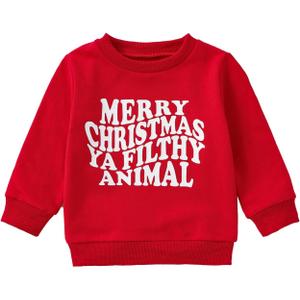 YINGISFITM Toddler Baby Girl Boy Christmas Outfit Crewneck Sweatshirt Long Sleeve Sweater Shirt Pullover Top Fall Clothes (4-5T, Wine Red Merry)