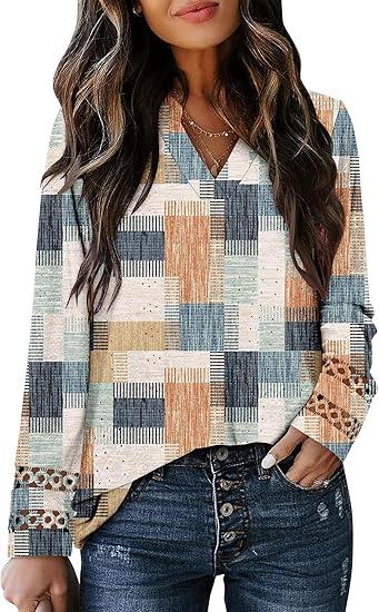 Magritta Womens Long Sleeve Casual Tunic Tops 2025 Winter Loose Dressy Shirts V Neck Flare Blouses (Small)