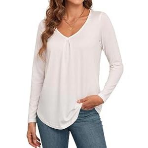 ACIEMR Women's Long Sleeve Tops Hide Belly Tunic Dressy Casual Blouse White Medium