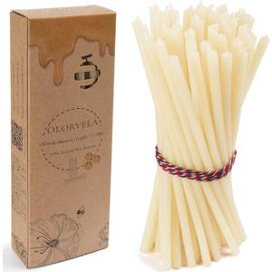 Pure Beeswax Candles, 6.3" Decorative Thin Taper Candles,Honey Scented, Dripless, Smokeless, 30min Burn Time for Birthday, Dinner, Prayer, Church, Hanukkah, Christmas (White, 50 pcs)