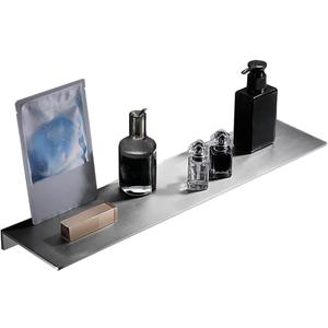 16Inch Stainless Steel Wall Mounted Floating Shelf Drilling or Shelf Adhesive Modern Room Decor Wall Shelf Floating Shelf for Bathroom Bedroom Decor (Brushed)