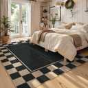 Moynesa Checkered Easy Jute Outdoor Rug 8x10 Area Rugs for Living Room, Black Washable Indoor Outdoor Patio Rug Non Slip, Large Farmhouse Carpet for Bedroom Dining Room Backyard