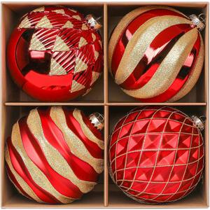 Alupssuc 6''/150mm Large Christmas Ball Ornaments, 4Pcs Christmas Tree Decor, Shatterproof Hanging Decorations with Hooks, Red & Gold Baubles for Xmas Tree, Wedding, Holiday and Party Decor