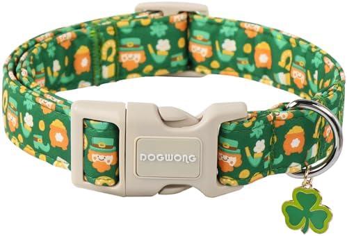 DOGWONG Green Dog Collar- Cute Trefoil Flower Dog Collars Adjustable St. Patrick's Day Puppy Clover Dog Collar for Large Dogs, L