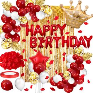 Red Gold Birthday Decorations, Red Party Decorations, White Gold Confetti Balloons Gold Curtain for Independence Day Baby Shower Wedding Birthday Anniversary Bachelorette Party Decorations