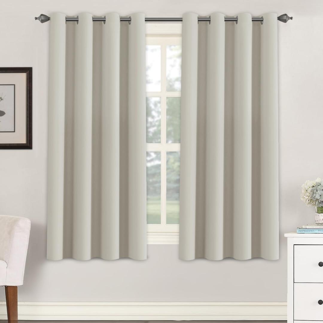 H.VERSAILTEX Blackout Room Darkening Thermal Insulated Grommet Window Curtains for Living Room,Grommet Top,Ivory/Cream Pattern,52x63-inch, Sold by 2 Panels