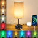 Unicozin 17Inch Table Lamp, 3 CCT 3000K/4500K/6500K & RGB Color Changing, Stepless Dimmable Bedside Lamp for Reading, Ambience Nightstand Light for Home Decor Party, Beige Shade