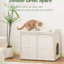 SETVSON Cat Litter Box Enclosure Furniture, Handwoven Rattan Hidden Litter Box with Mat, Large Space Cat House with 2 S-Shaped Hooks 30.3 x 18.3 x 24.4 Inches, Indoor for Living Room Apartment White