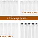 NICETOWN White Linen Sheer Curtains and Drapes 84 inches Long, Rod Pocket & Back Tab semitransparent with Light Through Vertical Window Treatments for Sliding Glass Door & Living Room, 52"W, Set of 2