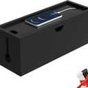 Bamboo Cable Management Box, Large Cord Organizer Box Cable Box to Hide Wires & Power Strips for Desktop Storage Cord Holder for Office Home,No Assembley Required (All Black, Large)