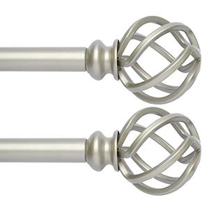 AlinaArt 2 Pack Decorative Window Curtain Rod with Brackets- Hollow Design 3/4'' Inch Pole, 48 to 84 Inch Adjustable Side Curtain Rod, Nickel