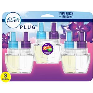 Febreze Plug In Air Freshener, Odor-Fighting Scented Oil Refill, Gain Moonlight Breeze, 3 Refills