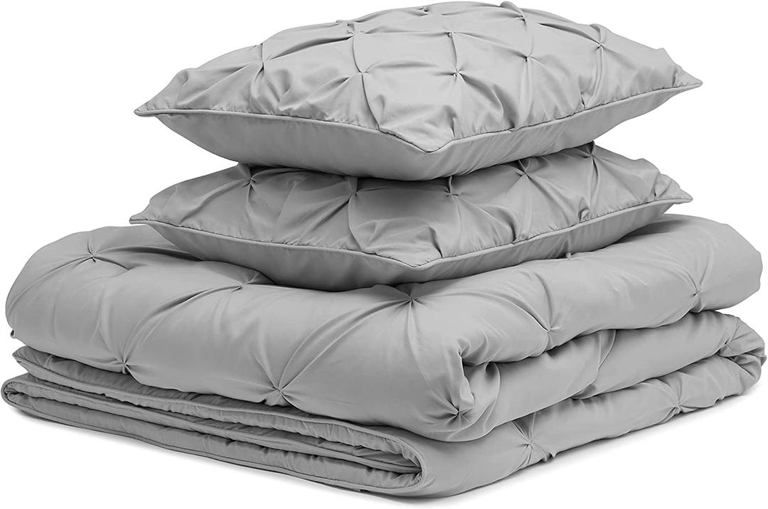 All Season 800 Thread Count Pinch Pleated 100% Pure Cotton Shell 500 GSM Fill Comforter & 2 Pillow Case(Oversized Queen-Silver)