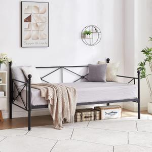 VECELO Classic Metal Daybed Frame Multifunctional Mattress Foundation/Bed Sofa with Headboard, Twin, Black