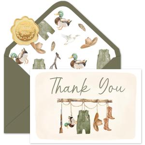 FYSUIMU 50 Pack Baby Shower Thank You Cards Green Baby Cloth Mallard Duck Note Cards with Envelopes Stickers Boxed Greeting Blank Card for Boy Birthday Supplies