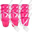 12 Pack 4 Inch Beach Buckets and Shovels for Kids Sand Pails Plastic Sand Buckets Bulk Small Toy Pails at The Beach, Use for Toddlers Little Guys(Hot Pink)