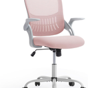 SMUG Computer Desk Chair - Ergonomic Mid-Back Mesh Rolling Swivel Task Chair with Wheels, Comfy Lumbar Support with Flip-up Arms, for Home, Gaming, Study, Student, Pink