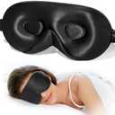 LitBear 100% 22 Momme Mulberry Silk Sleep Mask - 3D Contoured Eye Mask for Men & Women, Soft Breathable Sleeping Mask with Adjustable Strap, Perfect Blocks Light for Sleeping (Black)