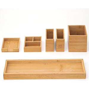 Bamboo Vanity Tray, 6-Piece Bathroom Countertop Vanity Tray Set, Makeup Kitchen Desk Organizer and Storage - Holds Small Items