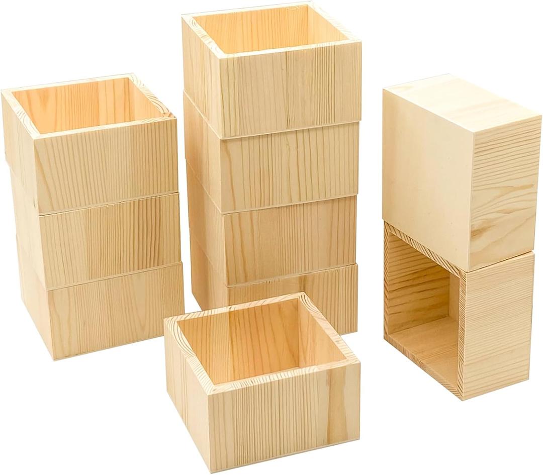 Cregugua 10 Pack 4 Inch Square Wood Box Unfinished Small Wooden Boxes for Crafts (Outer 4.1x 4.1x 2.4 IN ,Interior 3.5 x 3.5 x 2.3 IN)