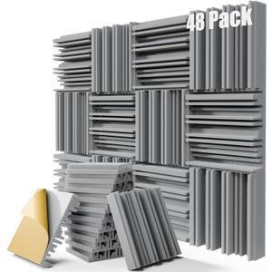 48 Pack Soundproof Wall Panels,12" x 12" x 2" Sound Proof Foam Panels for Walls, Self-Adhesive Acoustic Panels, High-Density Sound Foam for Studio, Home, and Ceilings (Gray)