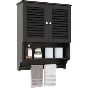 ChooChoo Bathroom Wall Cabinet with Towels Bar, 23.6" L x 8.8" W x 29.5" H MDF Material Medicine Cabinet, 2 Doors Over The Toilet Space Saver Storage Cabinet with Large Space, Black