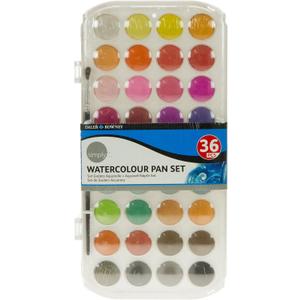 Daler-Rowney Simply Watercolor Pan Set - 36 Pan Travel Watercolor Set for Student Artists of all Ages - Vibrant Smooth Watercolor Paint Set for Canvas Paper and More