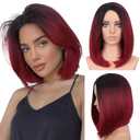 HANNE Red and Black Wig 12 Inches Short Bob Wig Black to Red Wigs Ombre Bob Short Hair Wigs for Women Shoulder Length