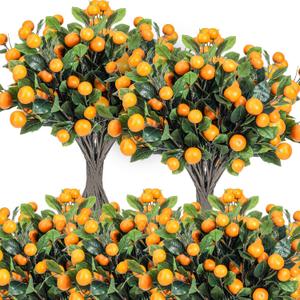 Daifunli 20 Pcs Artificial Tangerine Branches 25 Inch Realistic Faux Oranges Fruit with Green Leaves Simulation Orange Branch Decorative Kumquat Tangerine for Vase Home Party Decoration (6 Oranges)