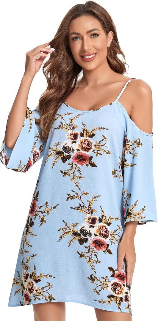 Milumia Women's Boho Cold Shoulder Floral Print Kimono Sleeve Tunic Dress (XL)
