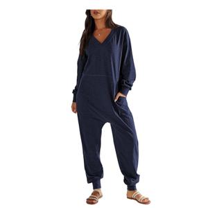 ANRABESS Jumpsuits for Women 2025 Fall Long Sleeve Casual Loose Fit Romper Lounge One Piece Pajamas Outfits Jumper, Small, Deep Blue 