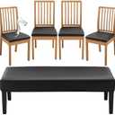 FUANGUI PU Dining Room Chair Covers Slipcovers Set of 4 with 1PC Bench Cover, Waterproof and Stretchable Removable Slipcover for Kitchen, Living Room, Bedroom (Black)