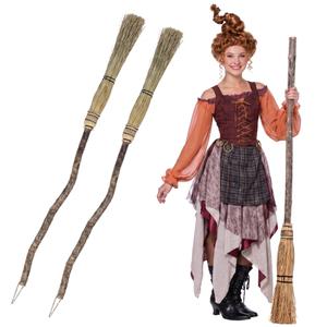 Seenelling 1 Pcs 52 Inch Halloween Witch Broom Natural Corn Broomstick