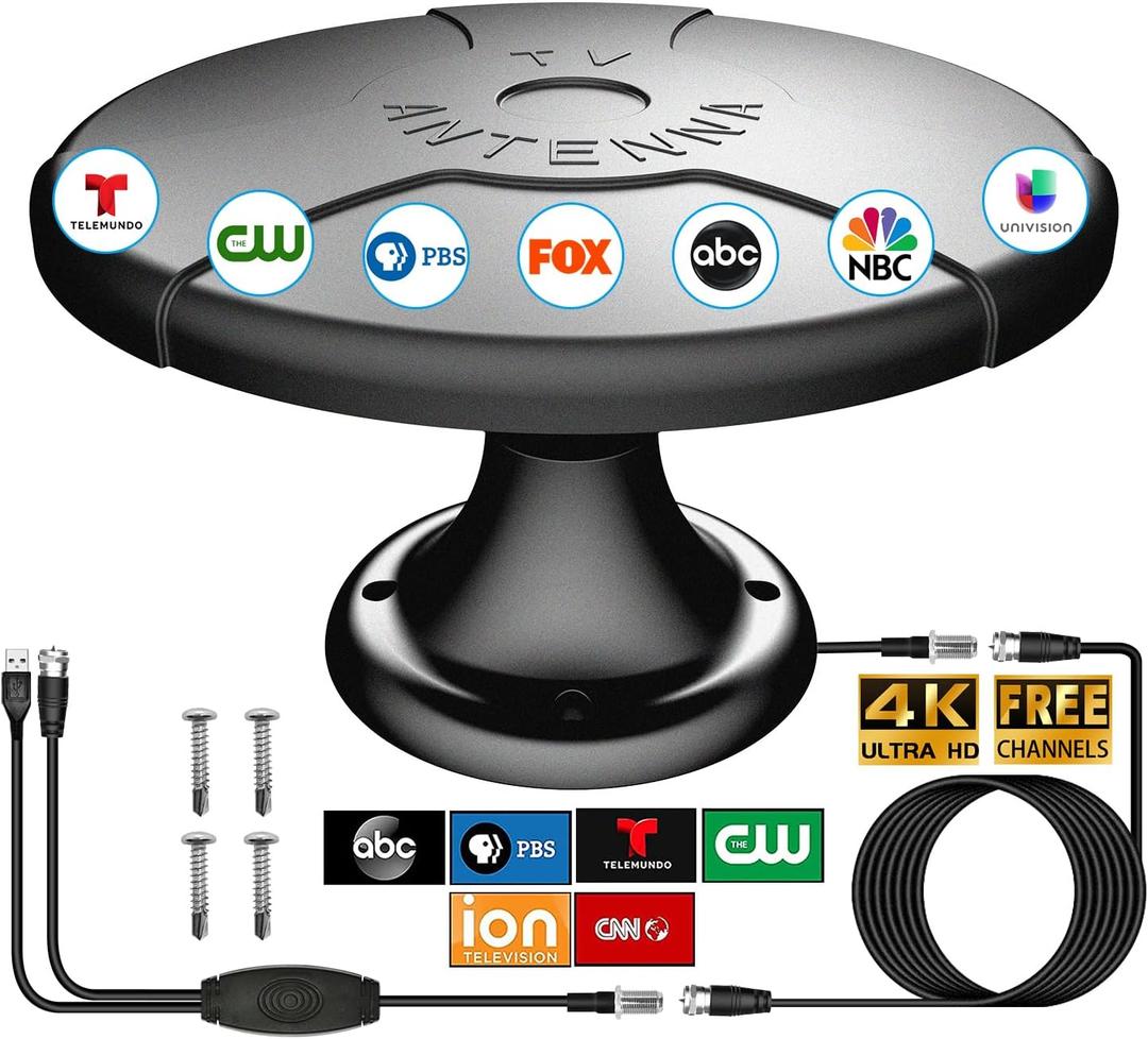 Outdoor RV TV Antenna for Camper, Digital 4K HDTV RV Antenna Roof Mount with Booster for Local Channels, 360 Omni-Directional, Long Range, 16.4FT Cable, for Smart TV, Trailer, Truck, Caravan