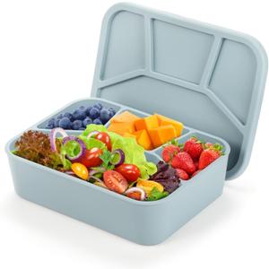 Silicone Bento Box, 4 Compartment LeakProof Lunch Container, 42 OZ Unbreakable Meal Prep Food Storage Container, Food-Grade Divided Lunch Box for Adult Kid, BPA Free, Oven Dishwasher Safe